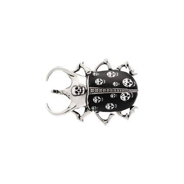 silver tone skull beetle brooch