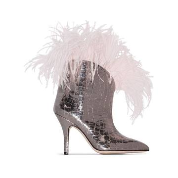 crocodile effect 90 feather trim boots