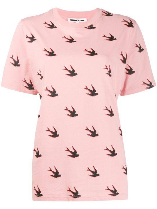 swallow-print crew-neck T-shirt展示图