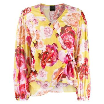 rose-print wrap blouse