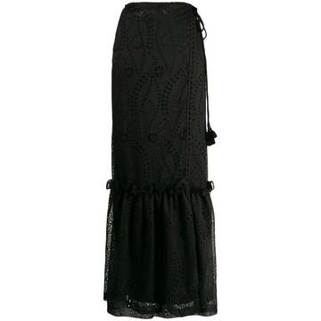 high-waist eyelet maxi skirt