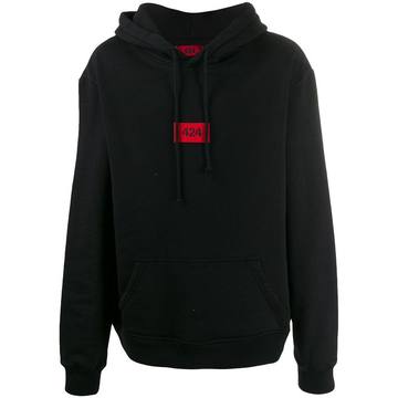 embroidered logo patch drawstring hoodie