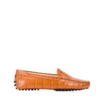 crocodile embossed penny loafers