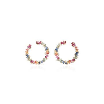 Spiral Multi-Color 18K Yellow-Gold Hoops