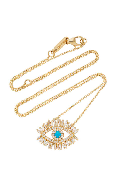 18K Yellow Gold and White Diamond Evil Eye Necklace展示图