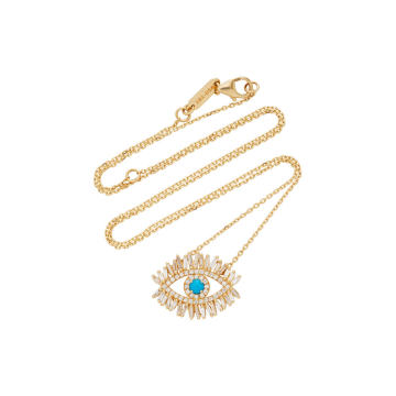 18K Yellow Gold and White Diamond Evil Eye Necklace