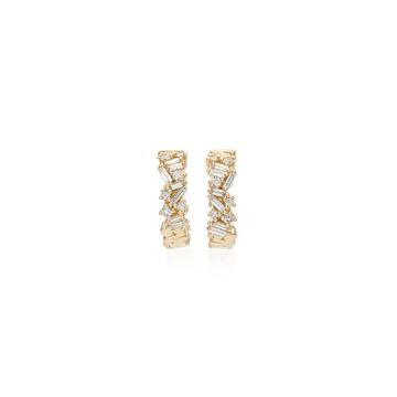 18K Yellow-Gold White Diamond Hoop Earrings