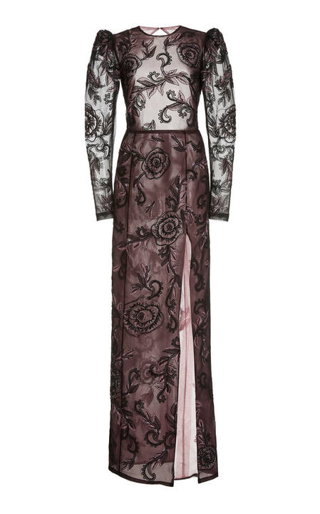 Embroidered Slit Silk Dress展示图