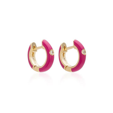 14K Gold and Diamond Berry Enamel Huggie Earrings