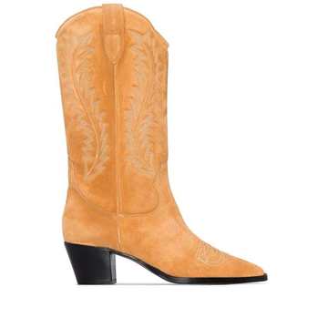 tan 55 embroidered suede cowboy boots