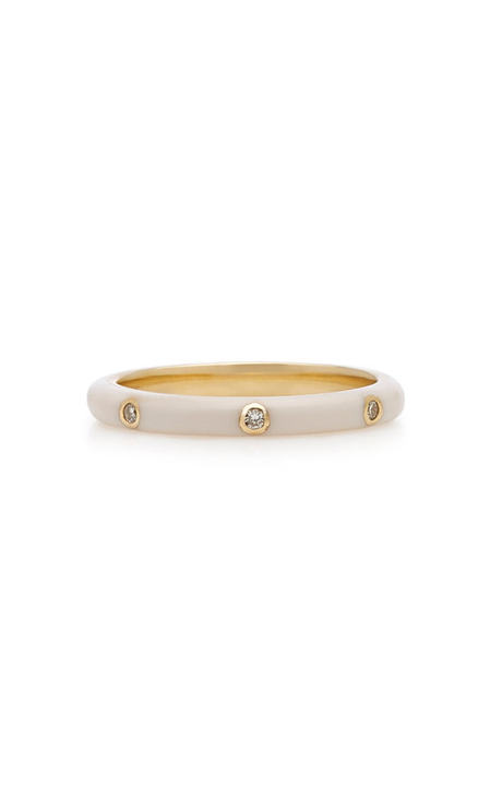 14K Gold and Diamond White Enamel Ring展示图