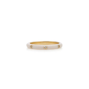 14K Gold and Diamond White Enamel Ring