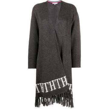 monogram intarsia fringed cape