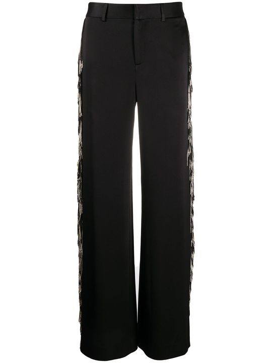 fringed satin wide-leg tuxedo trousers展示图