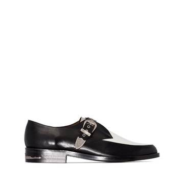 black strap leather loafers