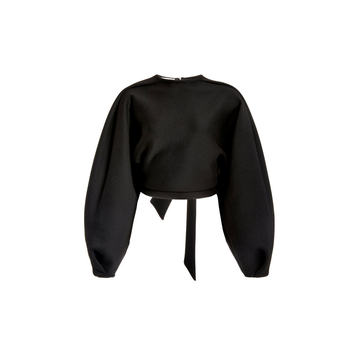 Goya Puff-Sleeve Crepe Crop Top