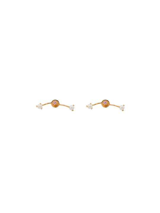 24K gold-plated silver warped pearl barbell earrings展示图