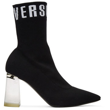 Black Plexiglass Heel Sock Boots