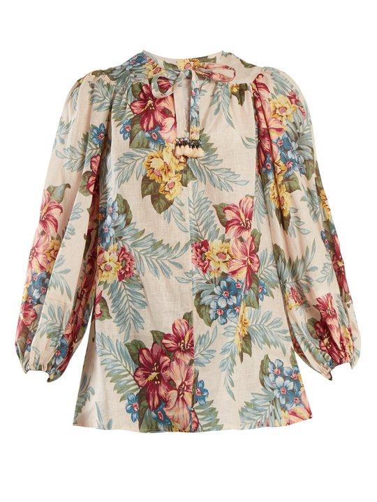 Kali floral-print linen shirt展示图