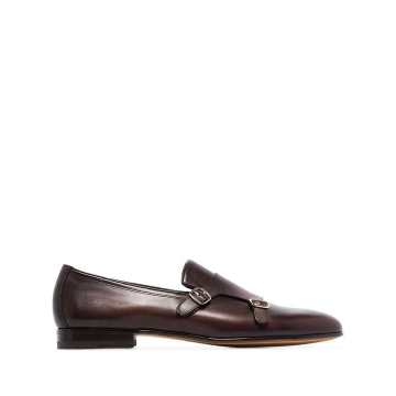 brown leather monk shoes