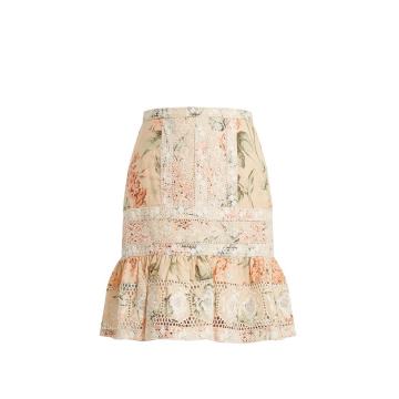 Prima Hydrangea linen and cotton-blend skirt