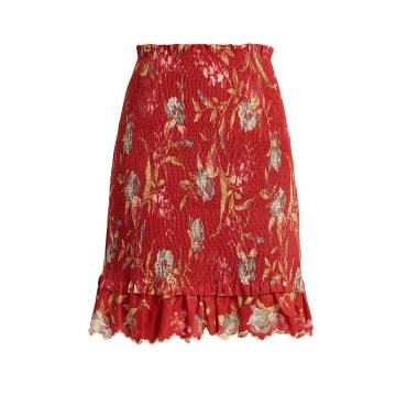 Corsair Iris shirred linen and cotton-blend skirt