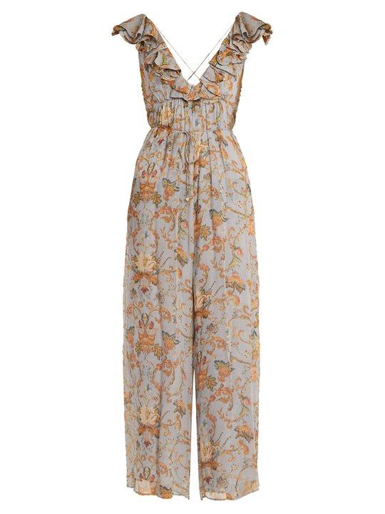 Painted Heart floral-print silk jumpsuit展示图