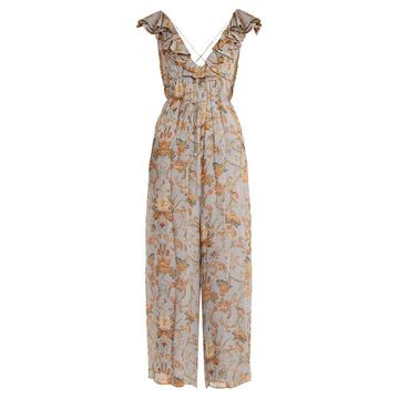 Painted Heart floral-print silk jumpsuit