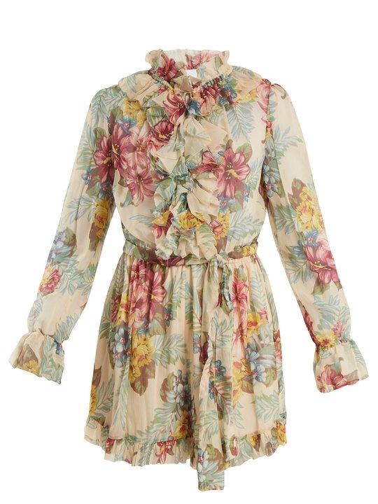 Kali floral-print silk-georgette playsuit展示图