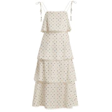 Polka-dot print linen and cotton-blend dress