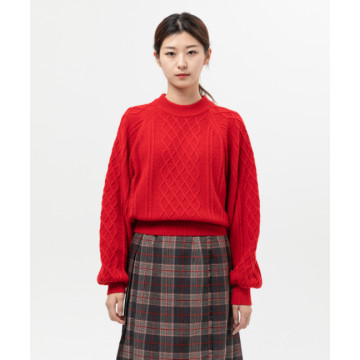Red Cable Crop Knit