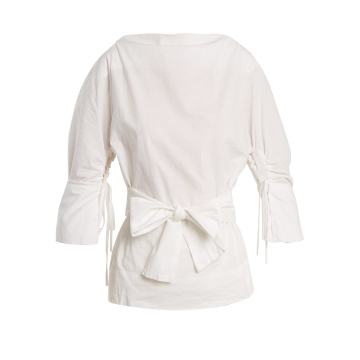 Kembra boat-neck tie-waist cotton-poplin blouse