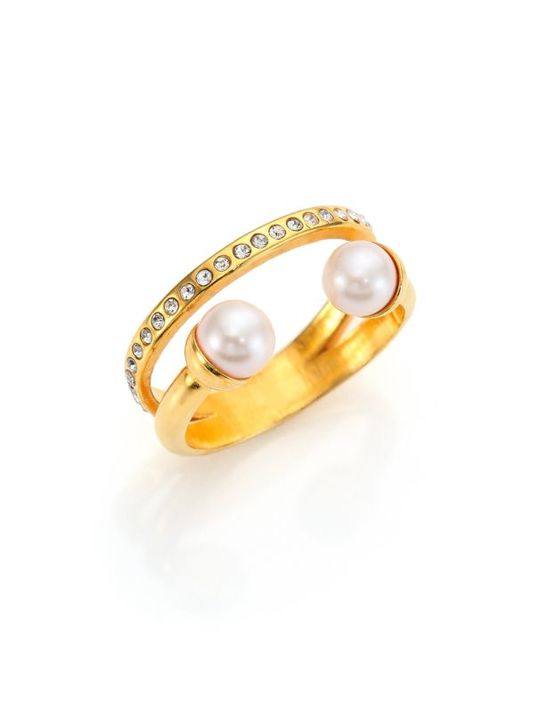 After Dark Ultra Mini 5MM-5.5MM White Akoya Pearl &amp; Crystal Double-Band Ring展示图