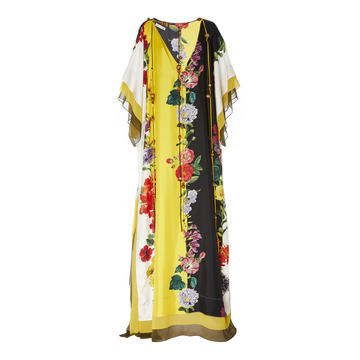 Floral-Print Silk Caftan