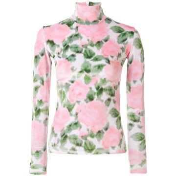 rose print velour blouse