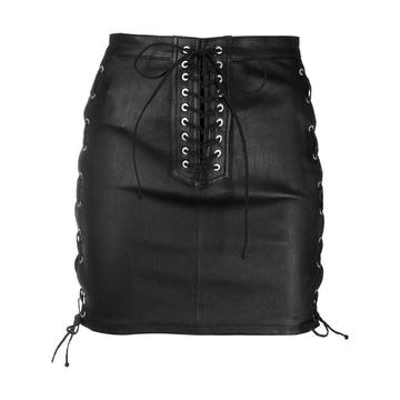 laced leather mini skirt