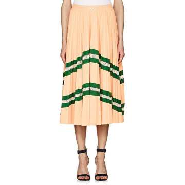 Lace-Inset Pleated Midi-Skirt