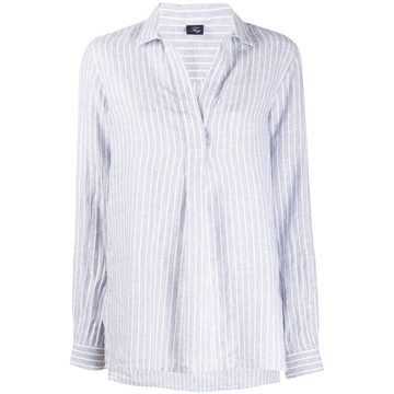 pinstriped point-collar blouse