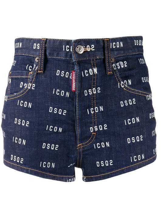 logo print denim shorts展示图