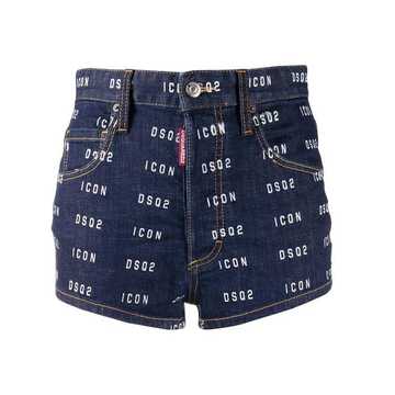 logo print denim shorts