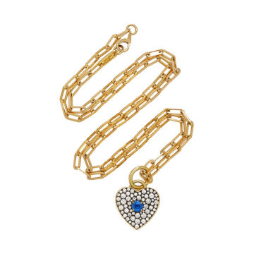 18K Yellow Gold, Blue Sapphire and Blackened Diamond Heart Necklace