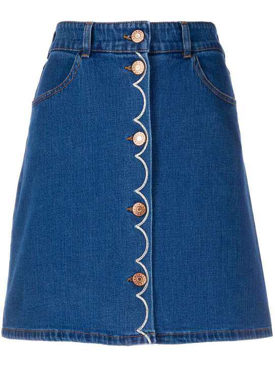 embroidered scallop detail denim skirt展示图