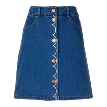 embroidered scallop detail denim skirt