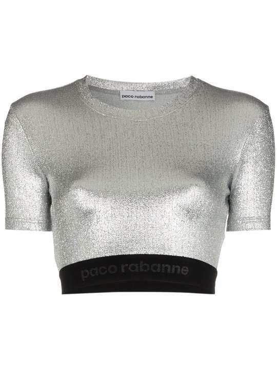 metallic logo embroidered crop top展示图