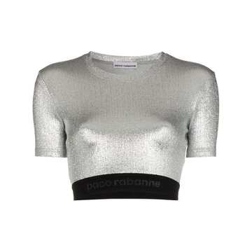 metallic logo embroidered crop top