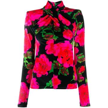 twisted neck floral pattern top