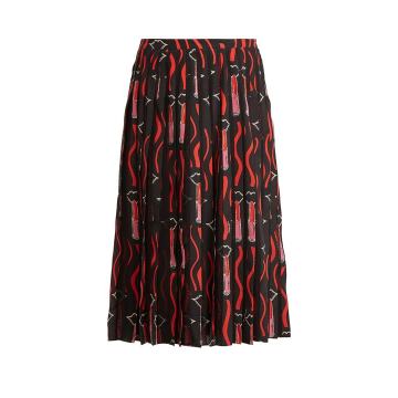 Lipstick-print silk-crepe midi skirt