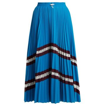 High-rise chevron-striped pleated jersey skirt