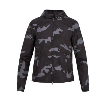 Camouflage-print hooded shell jacket
