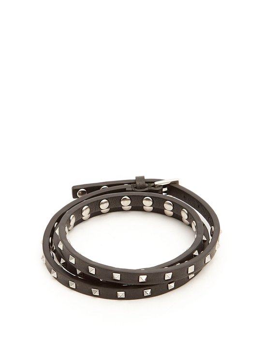 Wraparound Rockstud-embellished leather bracelet展示图